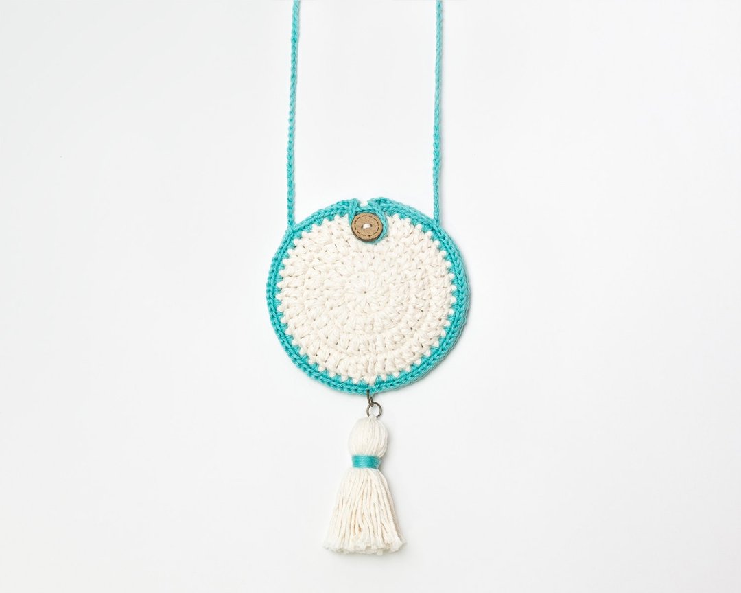 Dream Catcher Crocheted Strap Necklace / Blue - 零钱包 - 棉 蓝色