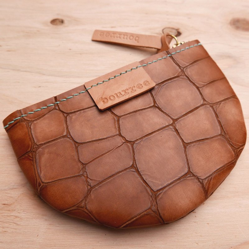 Not Full Moon 手工零钱包 格子棕 - 零钱包 - 真皮 咖啡色