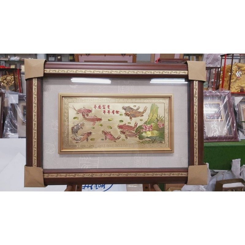 匾额 金箔画 年年有余 开幕送礼 乔迁礼物 退休贺礼 新居落成送礼 - 其他 - 其他材质 金色