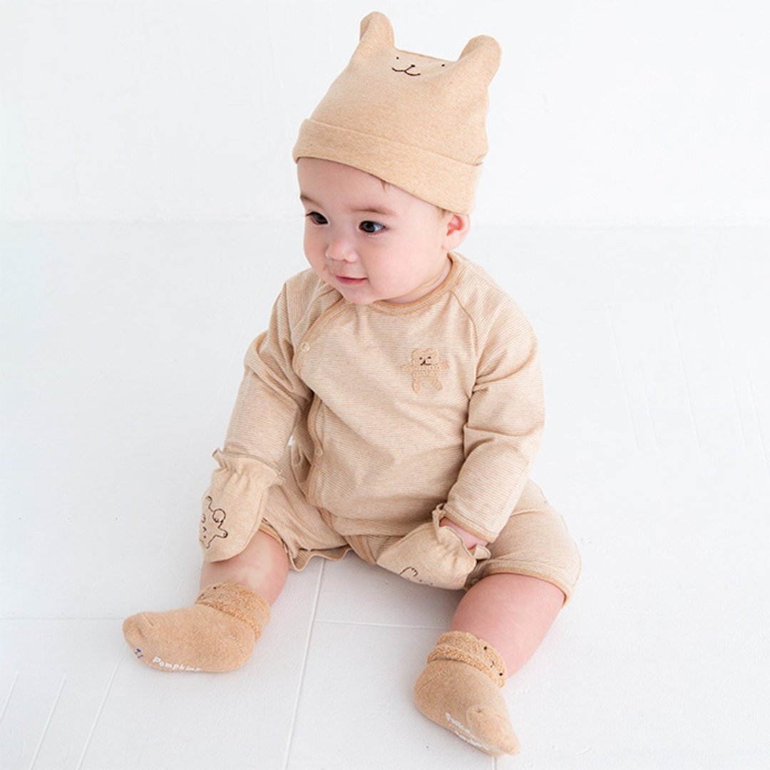 【热销商品】100%有机棉婴儿帽子 日本制-兔子、熊熊、狗狗 - 婴儿帽/发带 - 棉 咖啡色