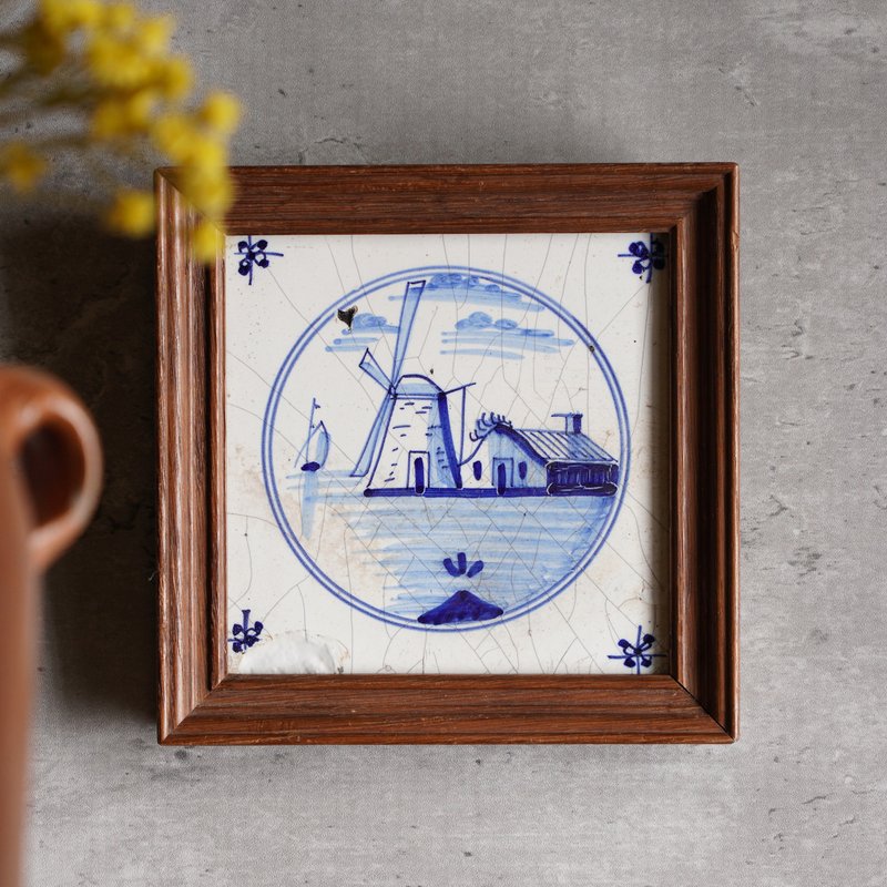 18世纪荷兰Delft Blue风格手绘风车古董瓷砖挂饰/台夫特 - 墙贴/壁贴 - 陶 蓝色