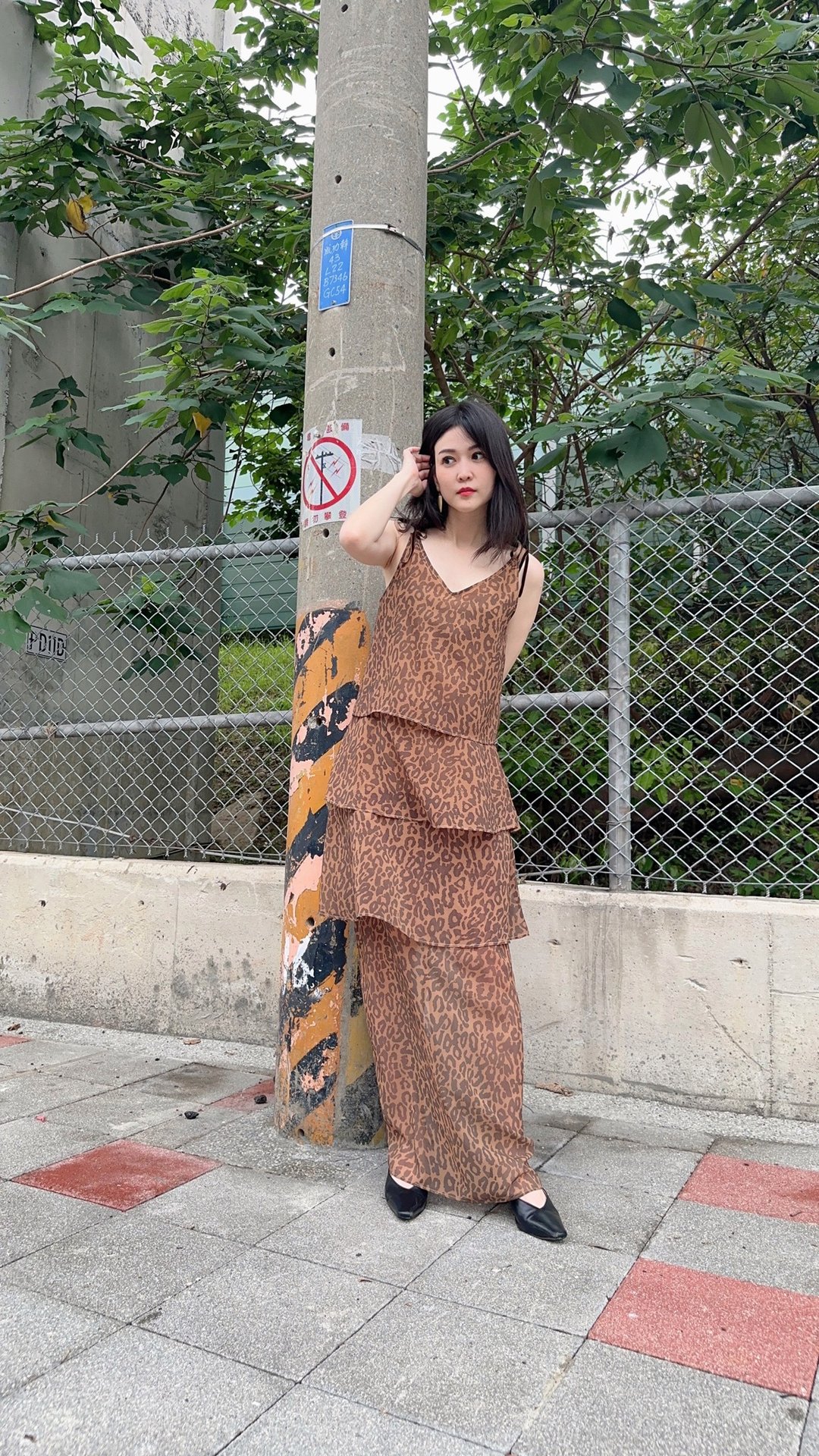 豹纹蛋糕长裙 - 洋装/连衣裙 - 丝．绢 咖啡色