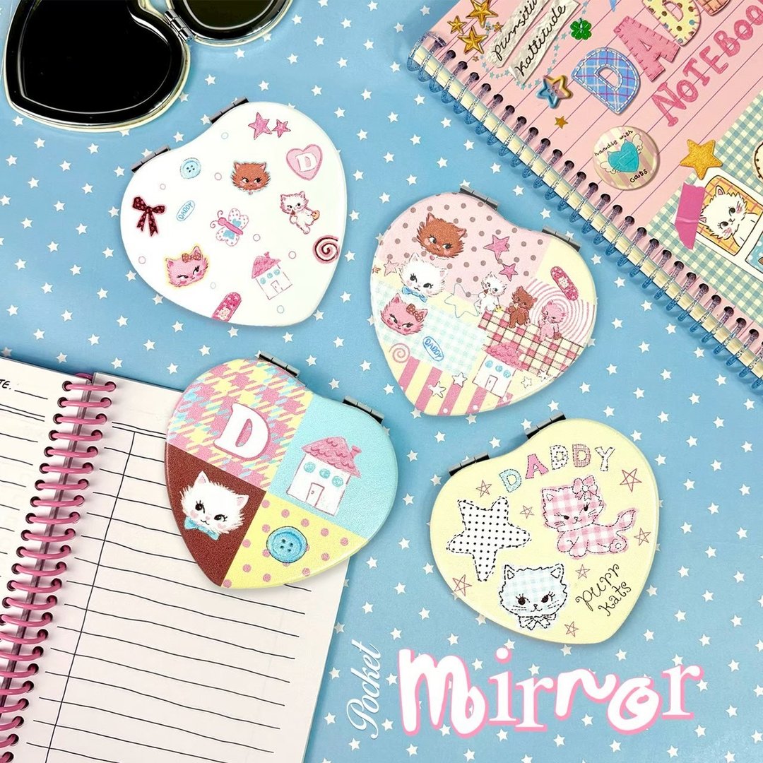 DADDY | Purrkats Heart Mirror 超可爱心形随身镜 - 彩妆刷具/镜子/梳子 - 其他材质 
