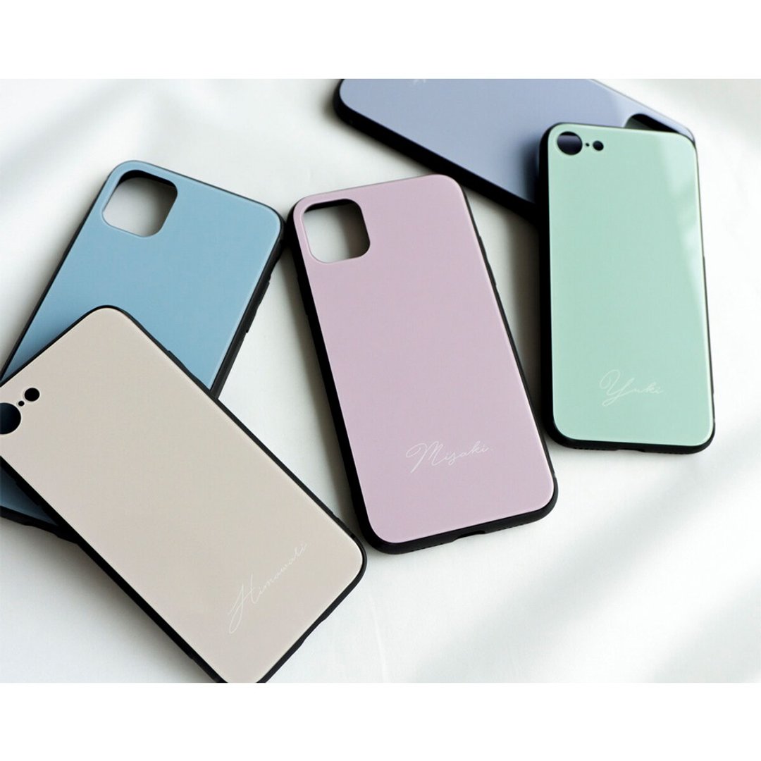 多机型对应 手机壳 玻璃【雾霾色 定制化名条】雪酪色 莫兰迪色 iPhone android JI26U - 手机壳/手机套 - 玻璃 粉红色