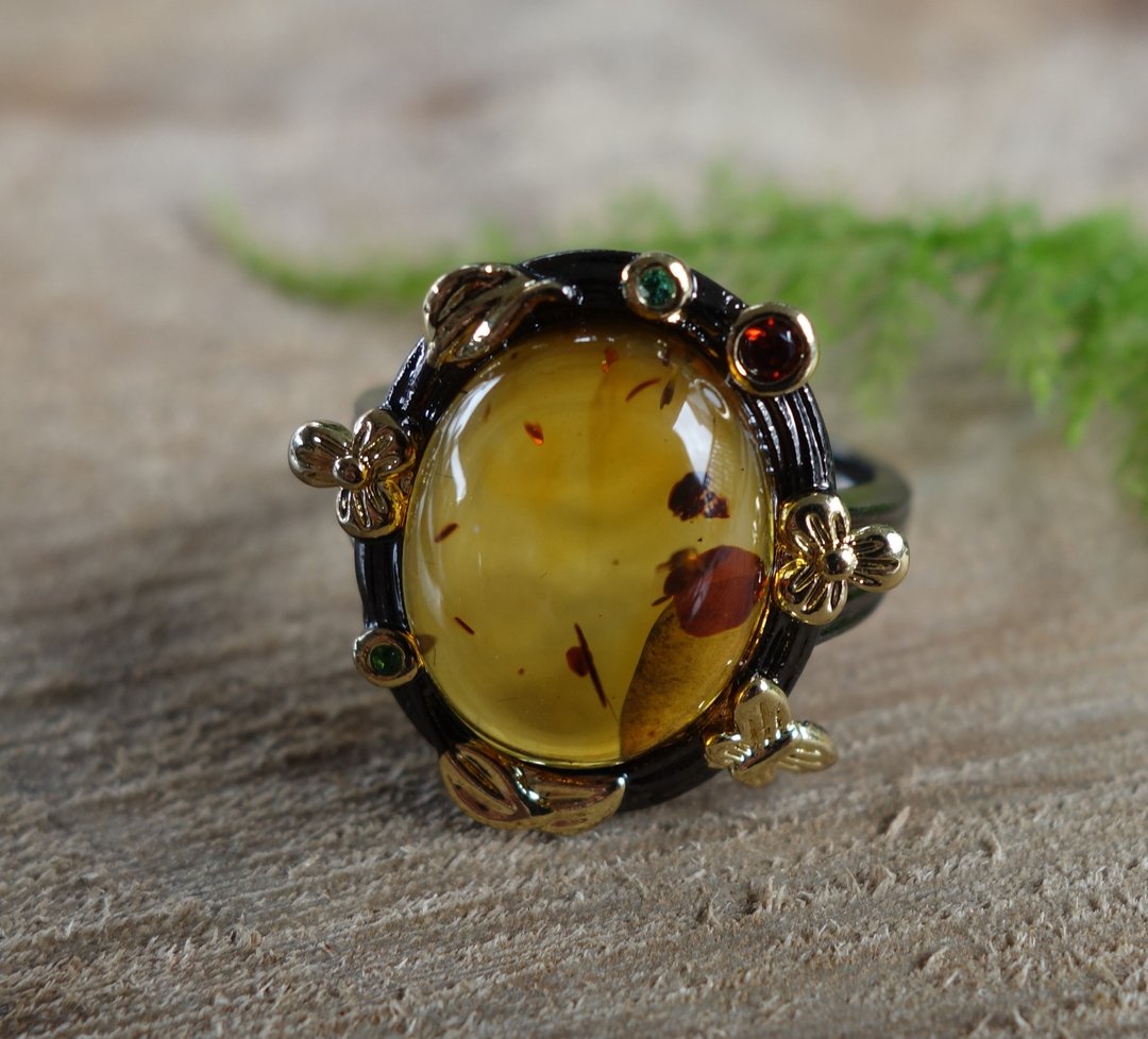 琥珀 天然波罗的海金珀 欧洲宫廷风 净水料 戒指5克 植物珀 Amber - 戒指 - 半宝石 多色