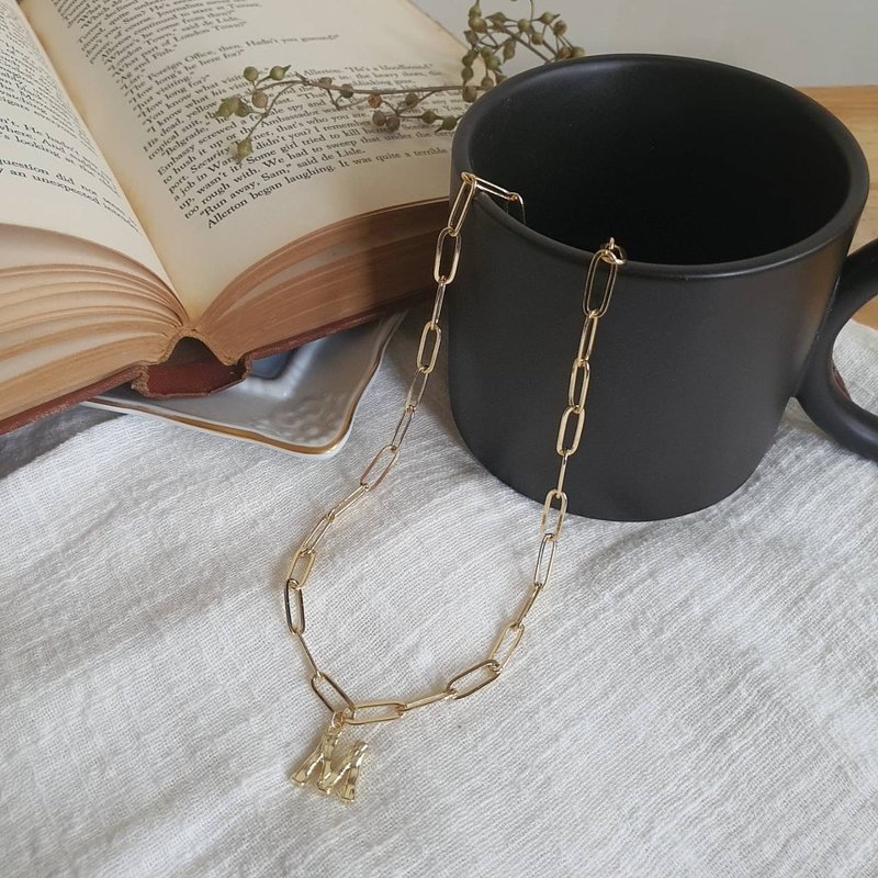 Chain Alphabet Necklace | 14k Gold Necklace | Big Chain Necklace | Personalized - 项链 - 其他金属 金色