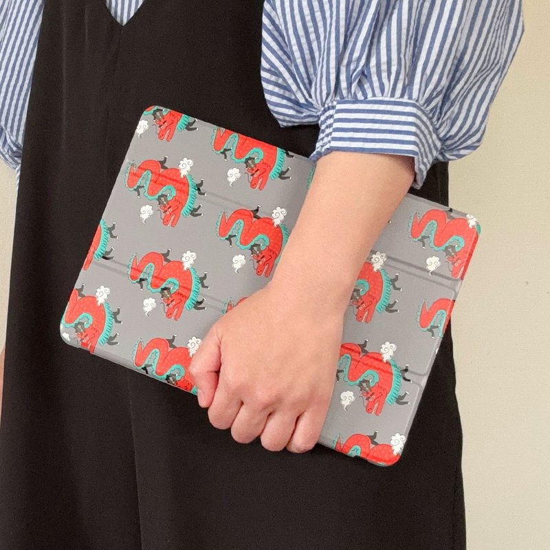 附笔槽手帐型 iPad 保护壳【蛇舞】三折式支架软质保护壳 - 平板/电脑保护壳 - 人造皮革 灰色