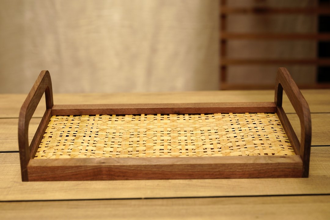 【织刻生活店】忍冬草 - 黑胡桃木竹编茶席托盘 - 盘子/餐盘/盘架 - 木头 
