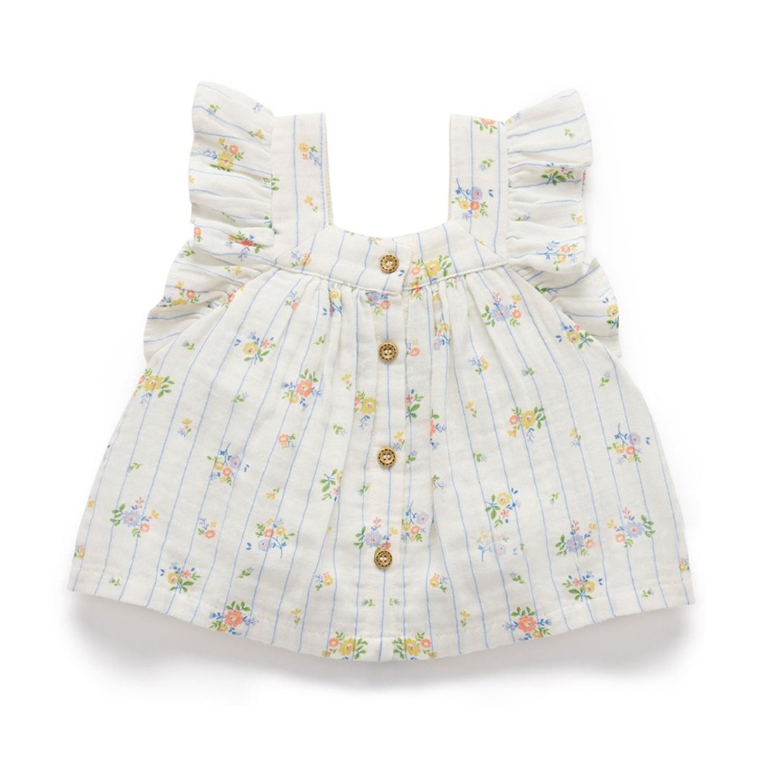 澳洲Purebaby有机棉女童装上衣6M-4T 白色花卉条纹 - 童装上衣 - 棉．麻 