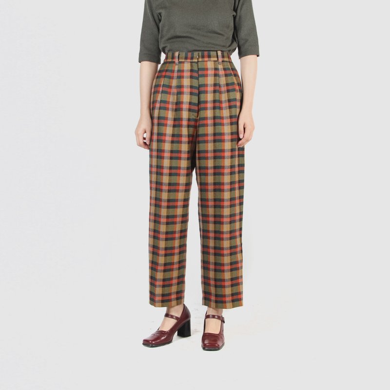 【蛋植物古着】蔬菜果汁格纹毛料古着老爷裤 - 女装长裤 - 羊毛 