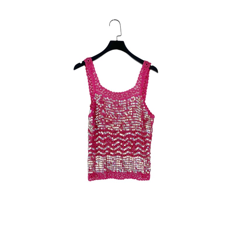 二手 桃红色 针织 微镂空 银亮片 弹性 背心 OPD314B - 女装背心 - 聚酯纤维 紫色