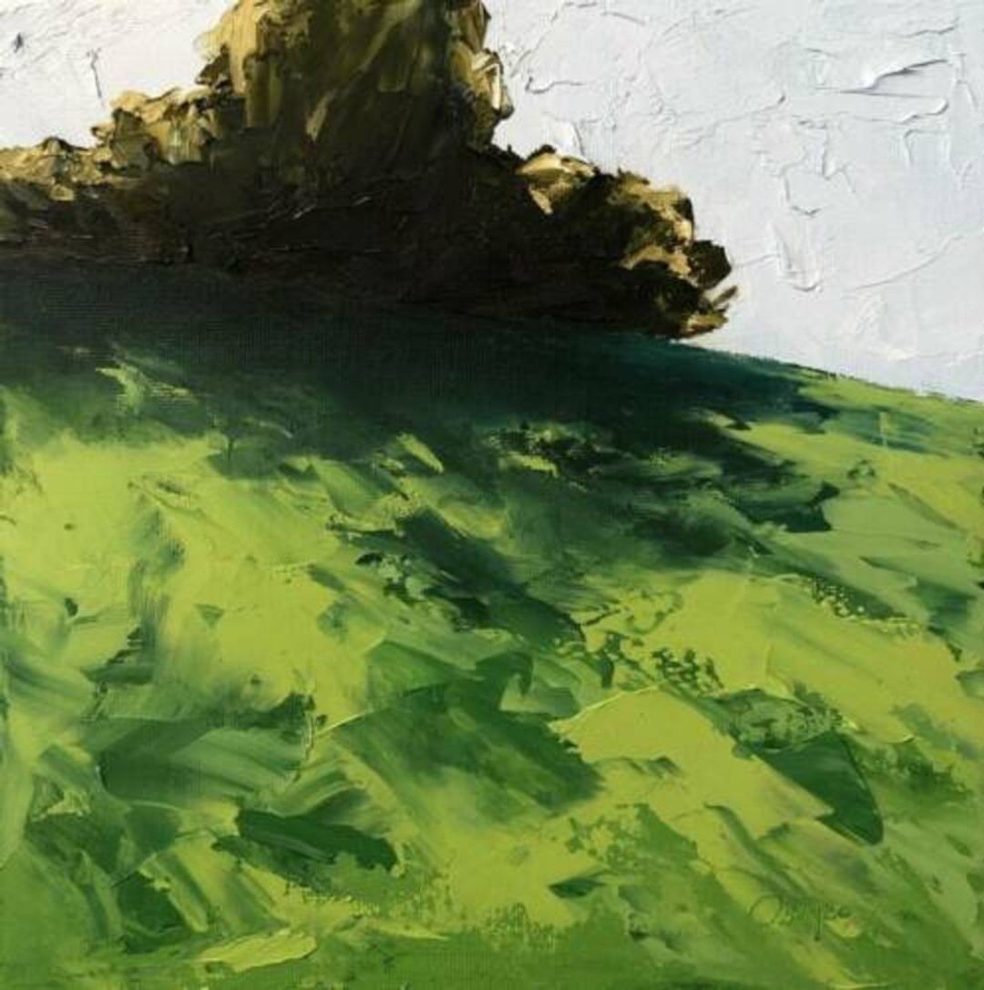 Original Green Landscape Field Oil Painting On Canvas Textured Impasto Painting - 墙贴/壁贴 - 棉 绿色