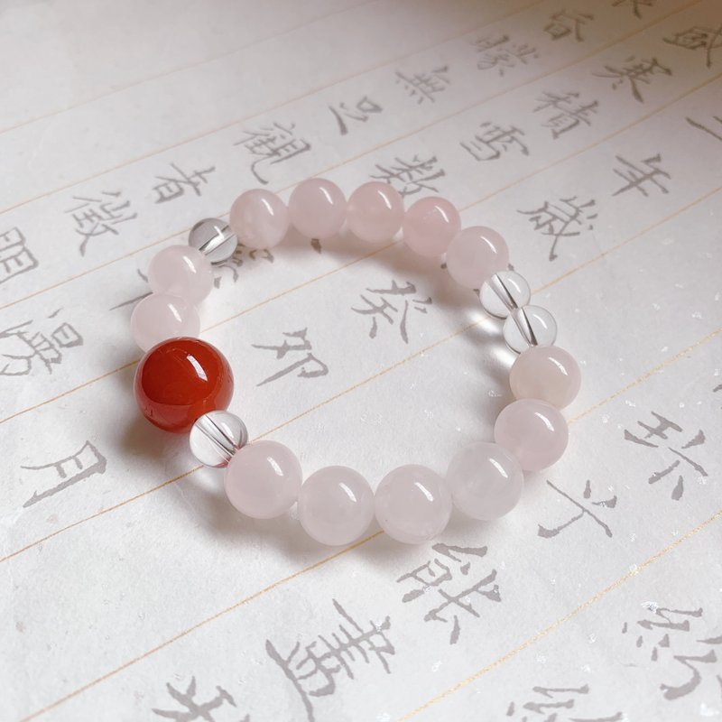 绽花颜。天然红玛瑙+粉水晶+白水晶手链 桃花缘人缘 送礼物能量石 - 手链/手环 - 水晶 粉红色