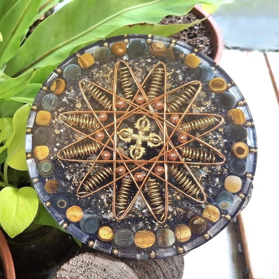 十二芒星十字金刚杵蓝棕虎眼石奥刚盘 - 摆饰 - 水晶 蓝色