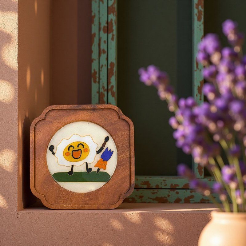 掐丝珐琅小托盘-鸡蛋剑士 | 儿童原画设计 手工珐琅 摆件杯垫壶托 - 摆饰 - 木头 