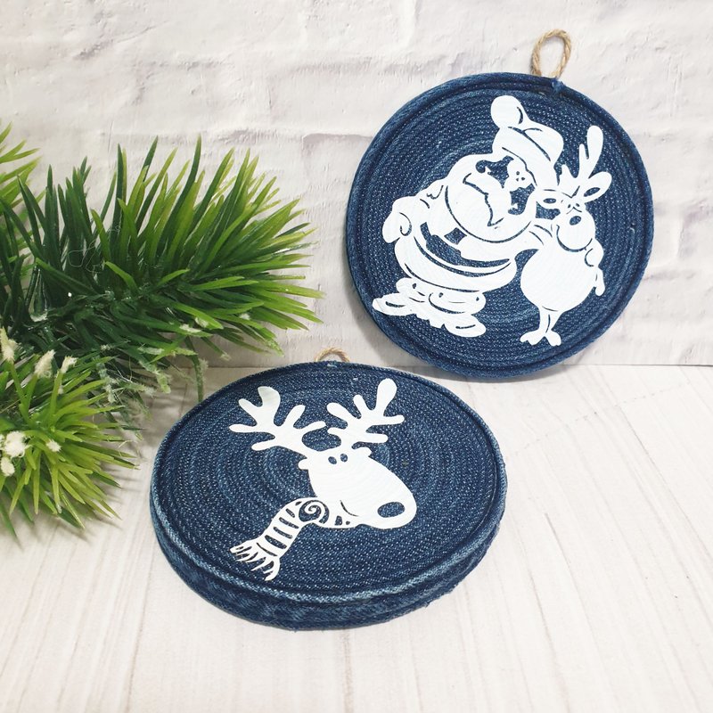 Christmas Denim Coasters Set Of 2, Recycled denim Coasters Set - 杯垫 - 其他金属 蓝色