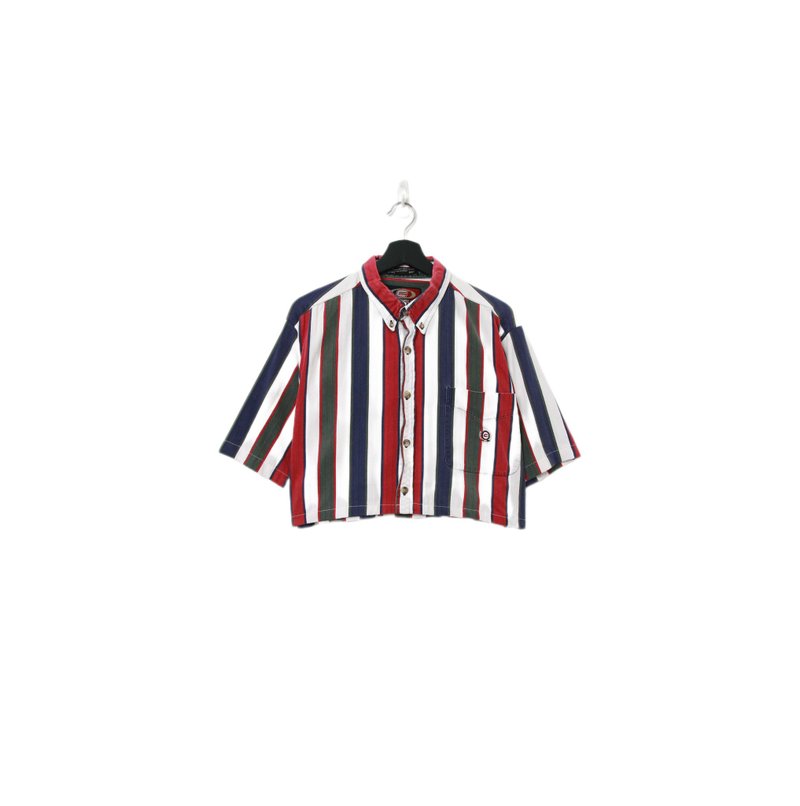 Back to Green-再制条纹短板衬衫 宽线条  ds-05//vintage shirt - 女装衬衫 - 棉．麻 