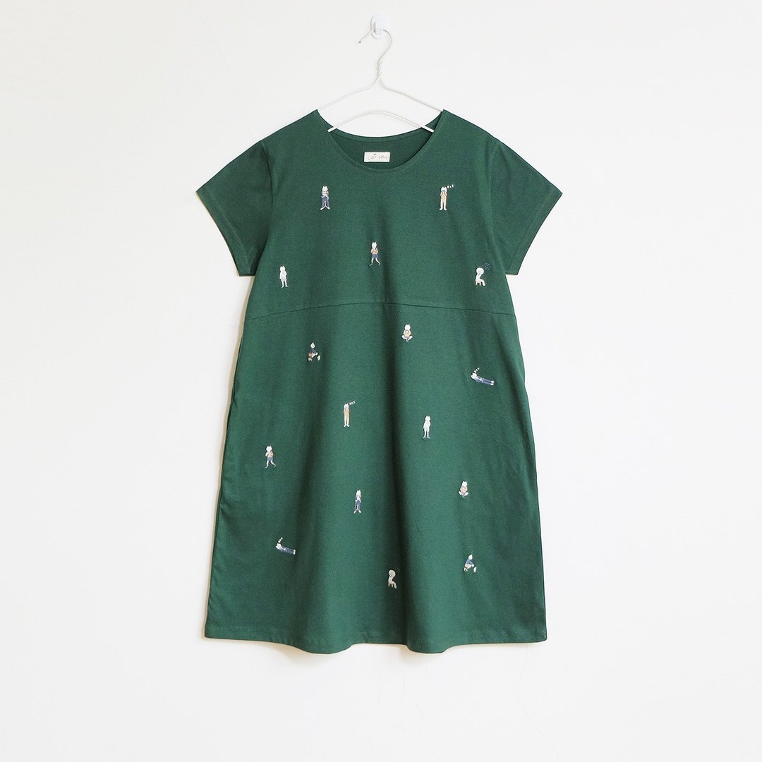 cat boy dress : green - 洋装/连衣裙 - 棉 绿色