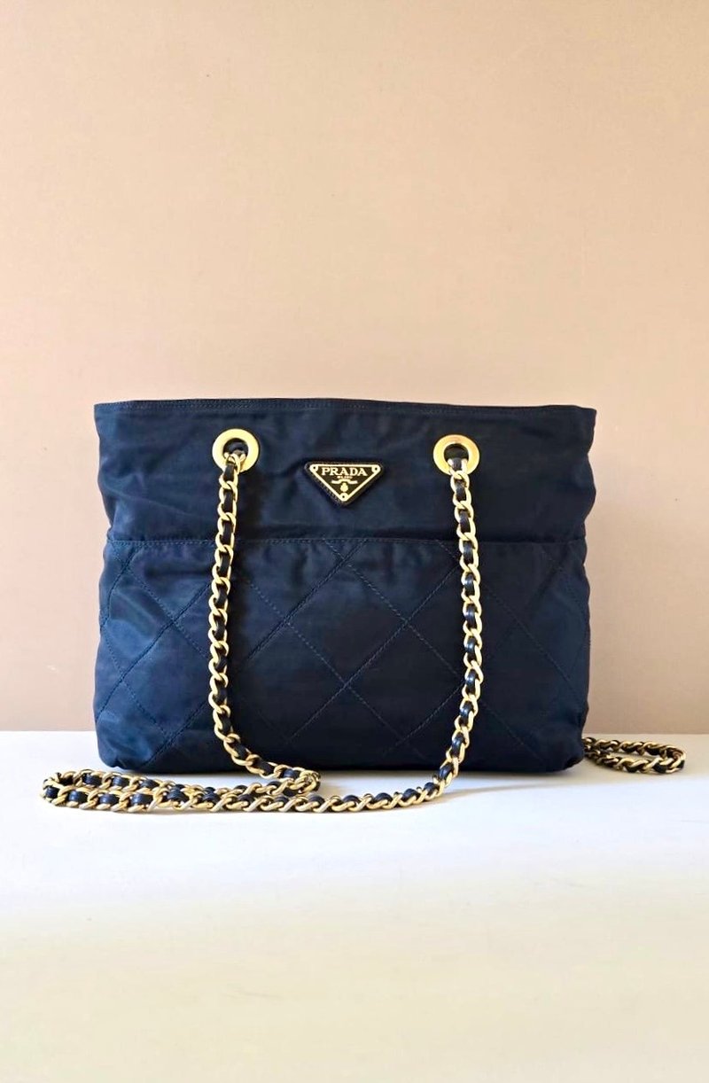 绝版古董包 稀有Prada黑色降落伞链子侧背包 单肩包 托特包 中古 - 侧背包/斜挎包 - 尼龙 黑色