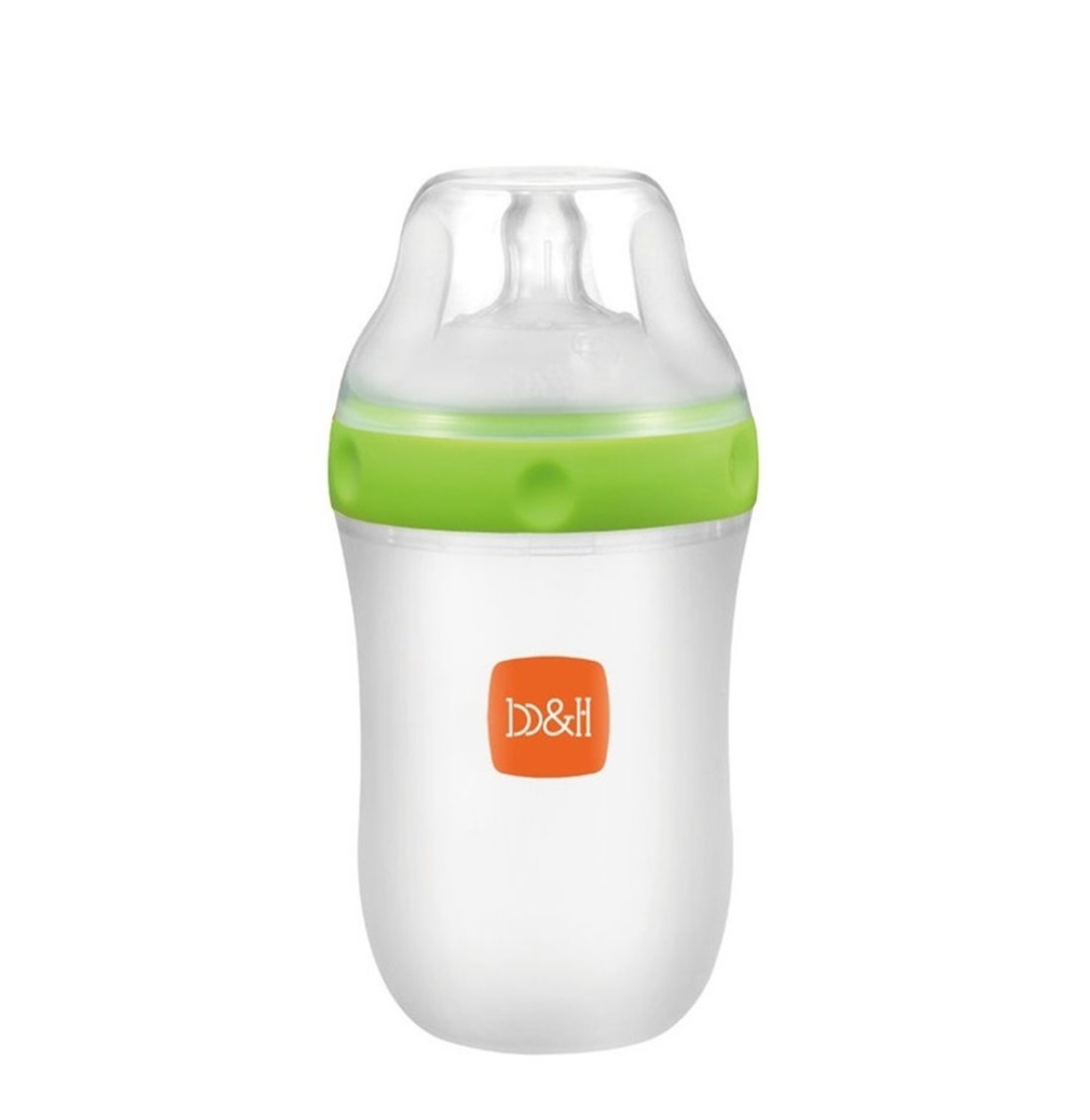 b&h 新一代食品级LSR硅胶奶瓶 240ml配超宽口径奶嘴 (绿色) - 奶瓶/奶嘴 - 硅胶 绿色