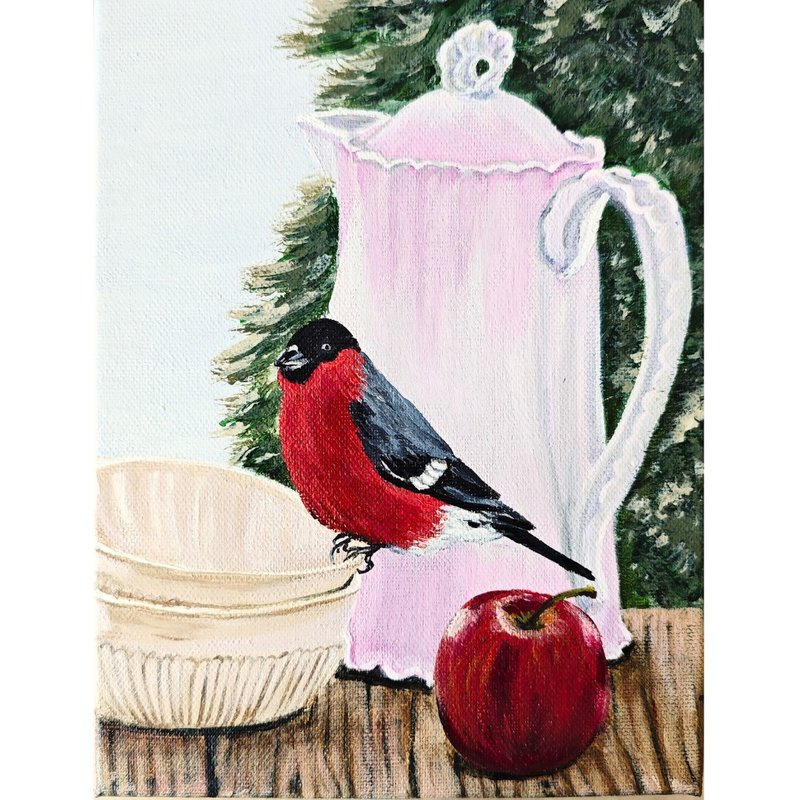 冬日静物画 红腹灰雀 RinaArtSK 手绘原创作品 - 墙贴/壁贴 - 其他材质 多色