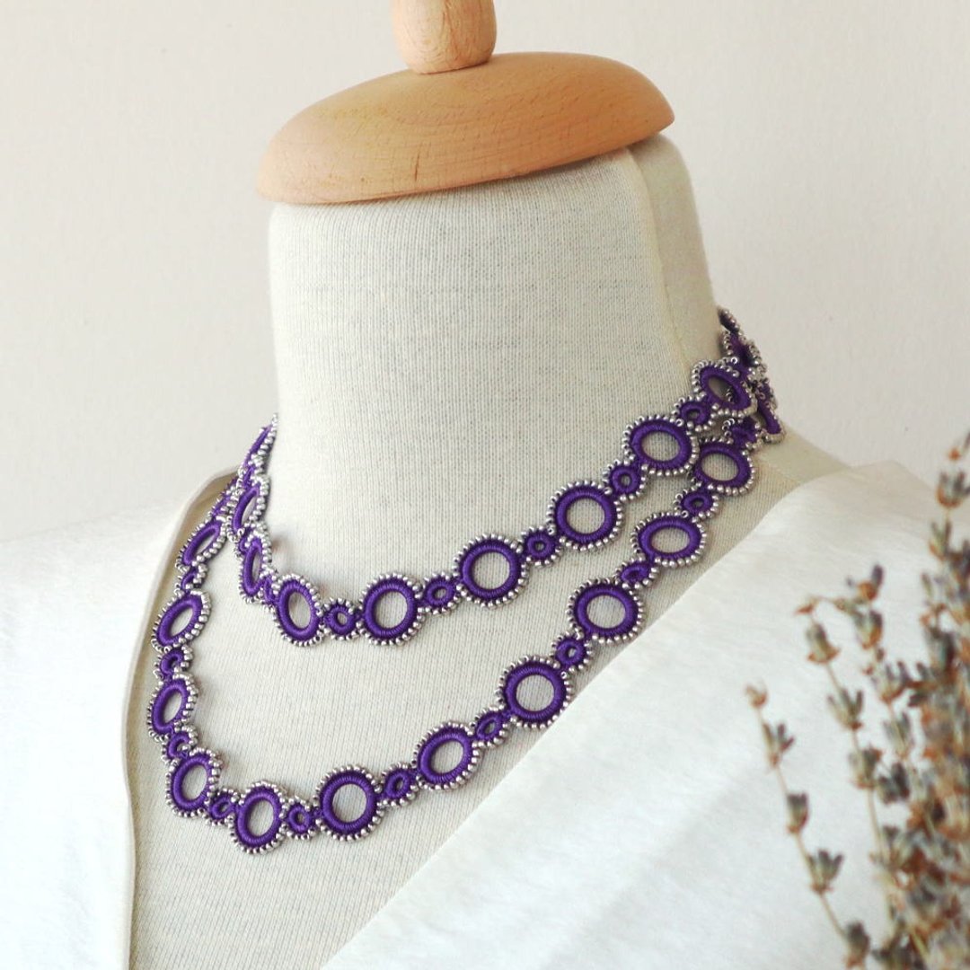 OYA crochet 90cm Lariet【RING】Violet - 长链 - 绣线 紫色