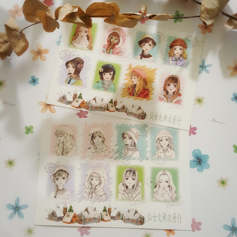少女邮票割形贴纸组 - 贴纸 - 纸 