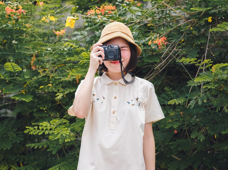 米色 Lulu 款棉质圆领衬衫 - 女装衬衫 - 棉．麻 卡其色