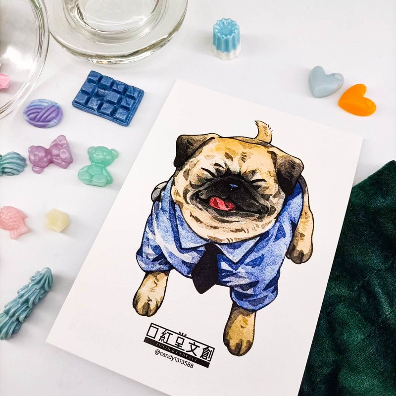 KR474_口紅堂明信片_巴哥犬1_candy1313588 postcard - 卡片/明信片 - 纸 多色