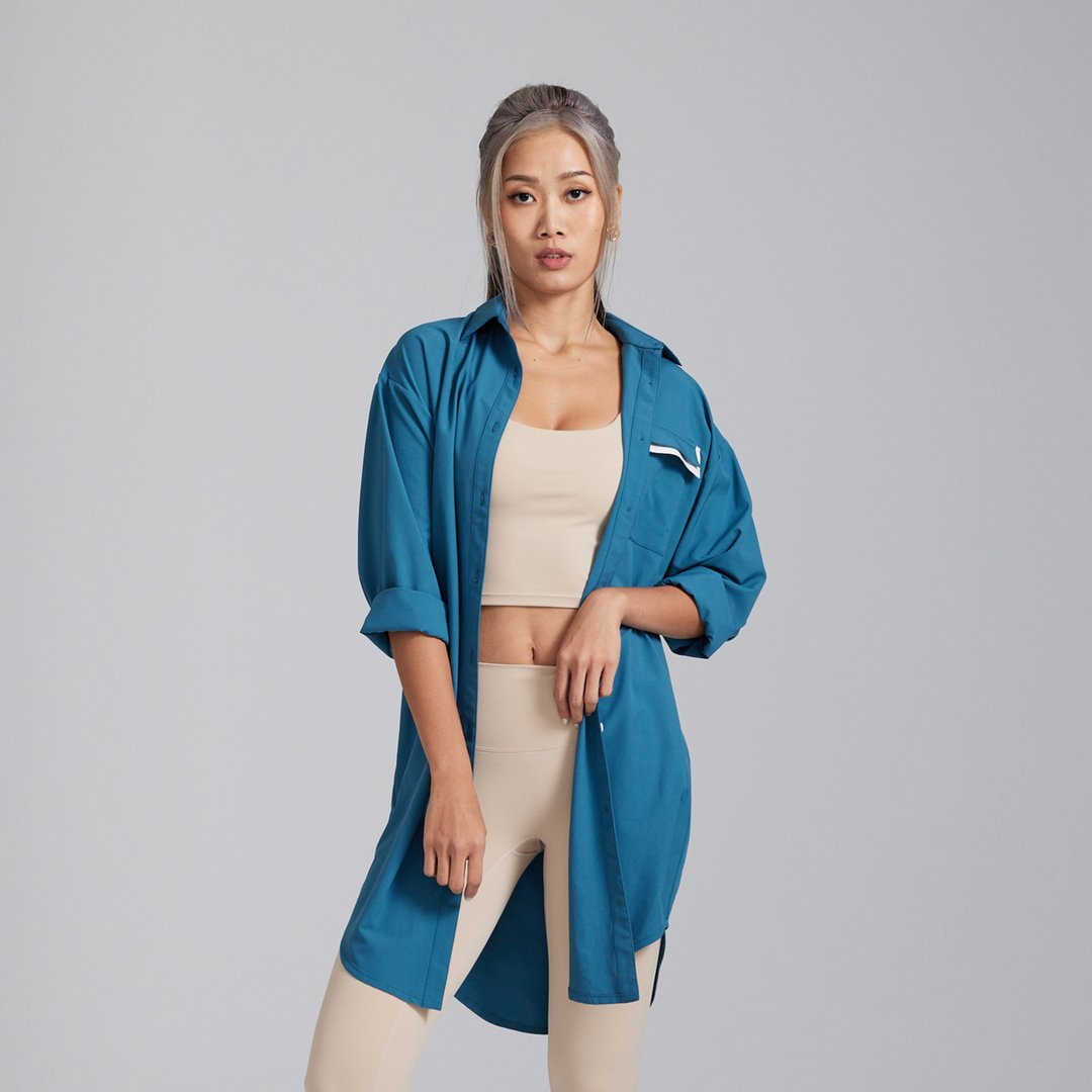 防泼水长版衬衫(多色) - 女装衬衫 - 聚酯纤维 多色