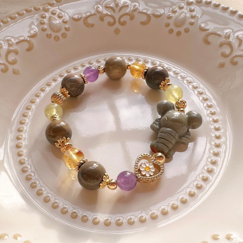 龙虾手链 阿拉善 乌拉圭紫水晶 黄水晶 金葡萄石 - 手链/手环 - 半宝石 灰色