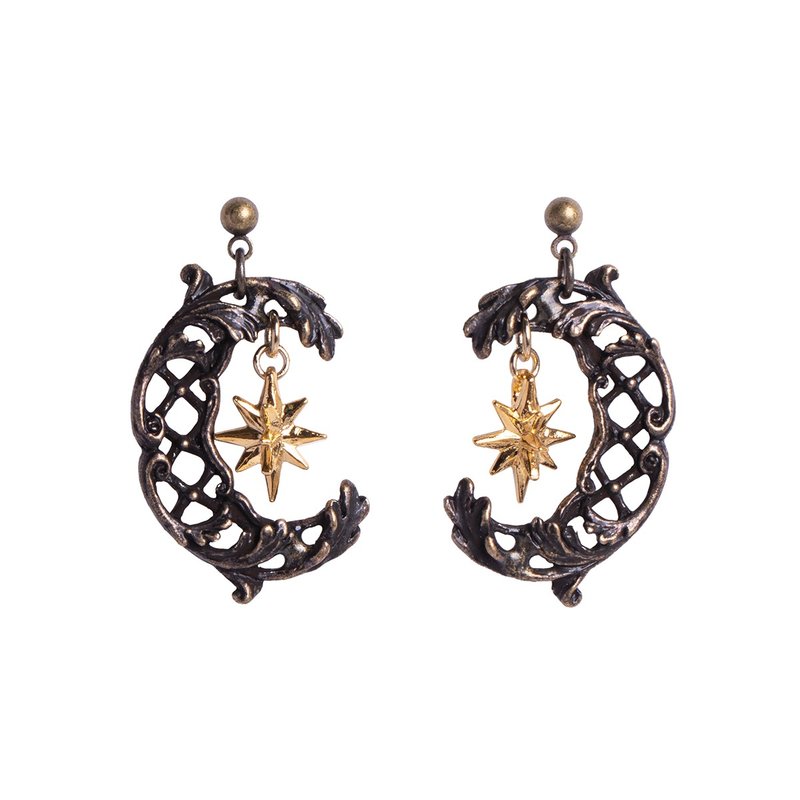 茛苕叶之月 Acanthus Moon - 耳环/耳夹 - 其他金属 黑色