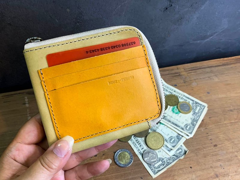 H-SLIM Dull Khaki and honey half slim wallet Petanko slim HSW-OCB-H - 皮夹/钱包 - 真皮 绿色