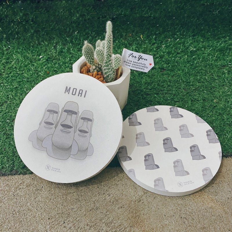 MOAI摩艾圭藻土吸水杯垫 -复活岛石像/硅藻土/硅藻土 - 杯垫 - 其他材质 银色