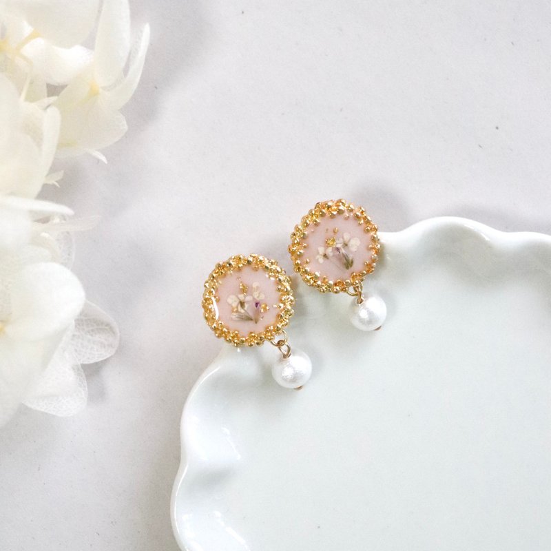 天使的眼泪 樱花粉 珍珠 耳环可改夹 - 耳环/耳夹 - 树脂 粉红色