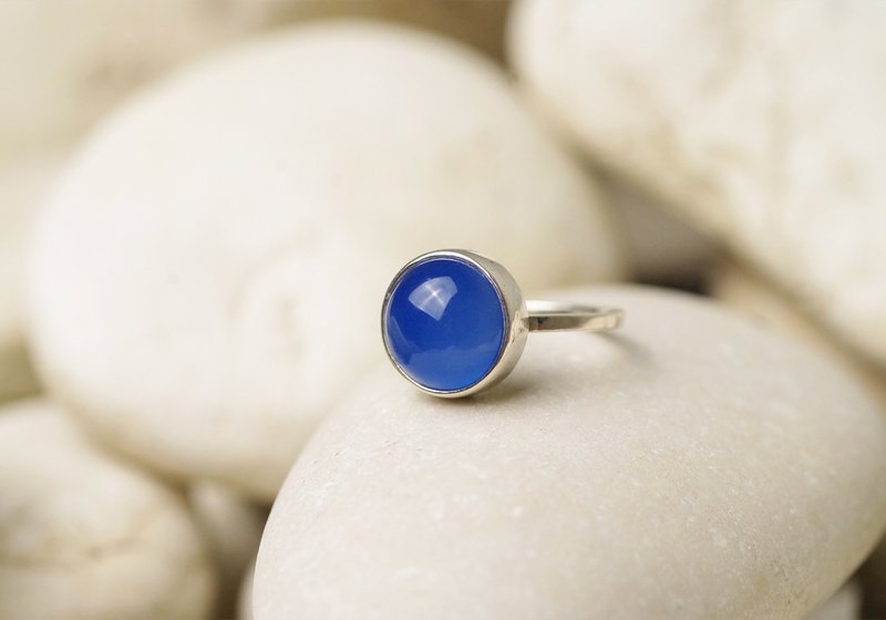 Blue Agate Ring - Gemstone Ring - 戒指 - 纯银 蓝色