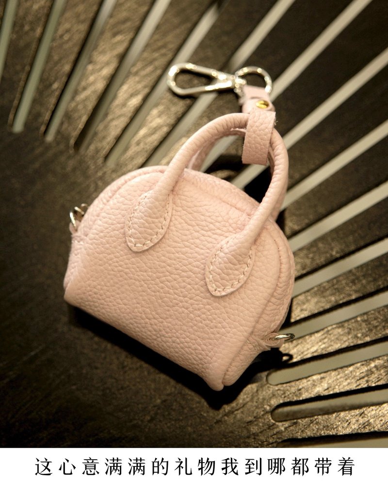 皮革diy材料包/完成品 荔枝纹牛皮耳机收纳包 mini公文包挂饰 - 皮件 - 真皮 