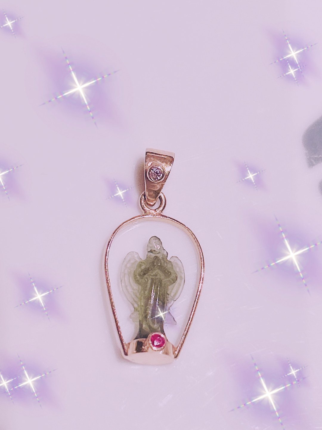 天使捷克陨石红宝钻石黄金款 - 项链 - 纯银 多色