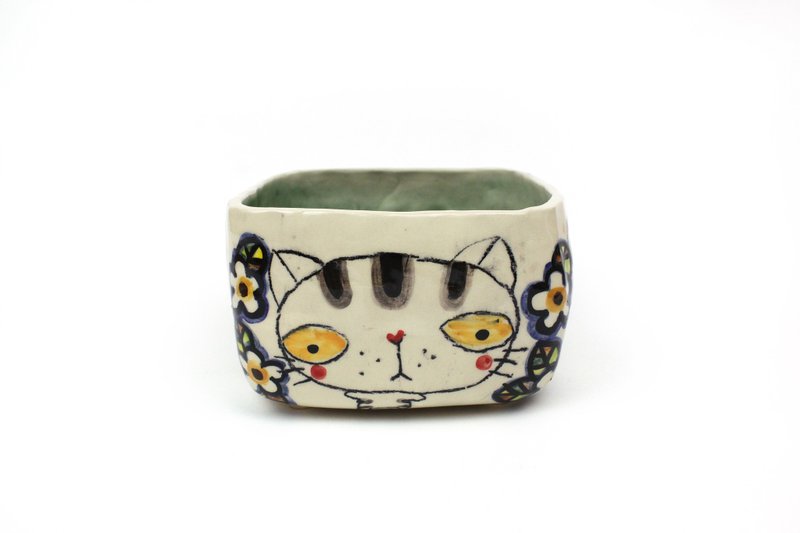 Nice Little Clay 方碗 可爱猫们 02012-09 - 碗 - 陶 白色