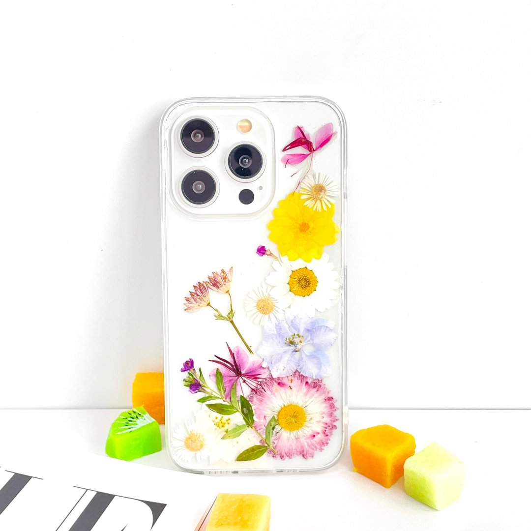 繁菊佳色押花手机壳适用于iPhone 16 Pro Max Samsung S25 A35 - 手机壳/手机套 - 植物．花 