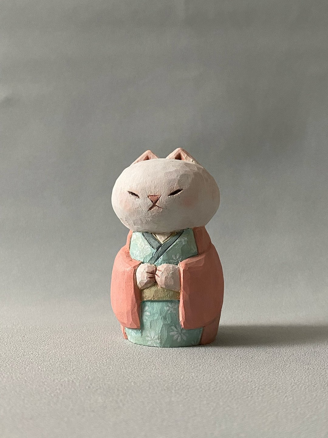 日本和服猫猫木雕(粉) - 摆饰 - 木头 粉红色