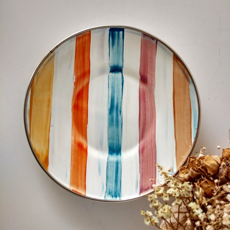 彩色条纹6寸彩绘珐琅盘 附圣诞礼物包装 - 浅碟/小碟子 - 珐琅 多色