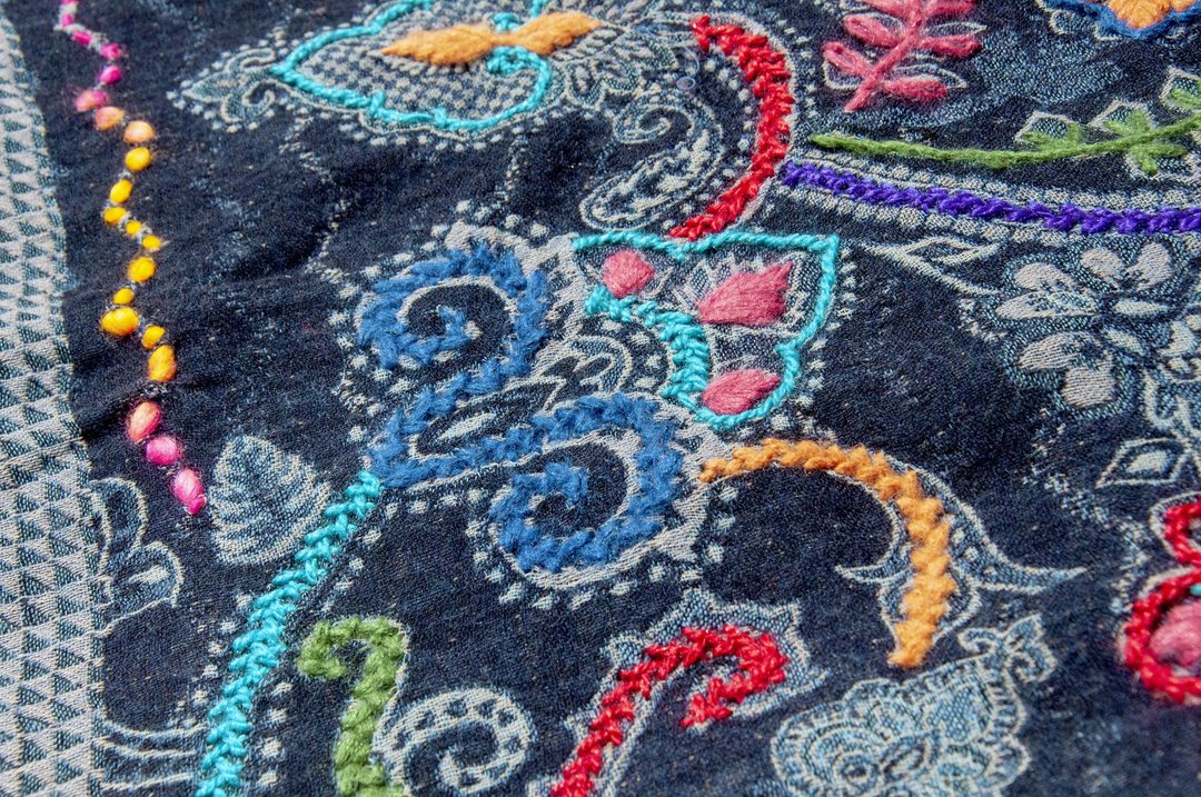 喀什米尔Cashmere/水煮羊毛披肩/针织围巾/刺绣围巾/羊绒披巾-花 - 围巾/披肩 - 羊毛 多色