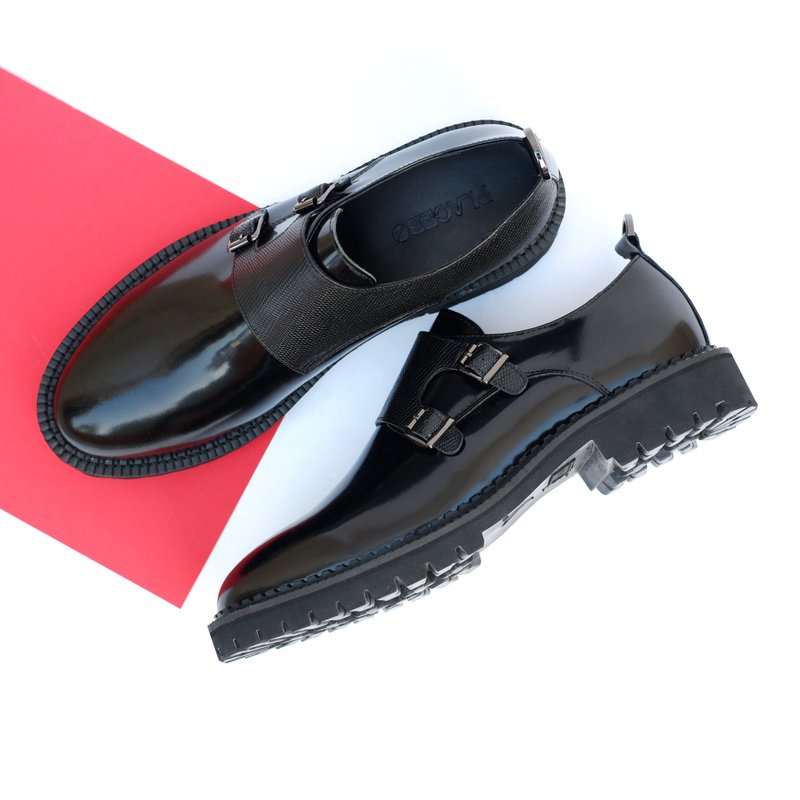 Placebo  钥匙圈黑色中性 厚底双扣皮鞋 - 女款休闲鞋 - 真皮 黑色