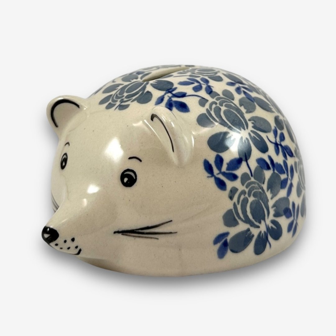 波兰手绘手工陶-刺猬存钱筒 12cm 一抹蓝彩系列 设计师款 - 储蓄罐 - 陶 蓝色