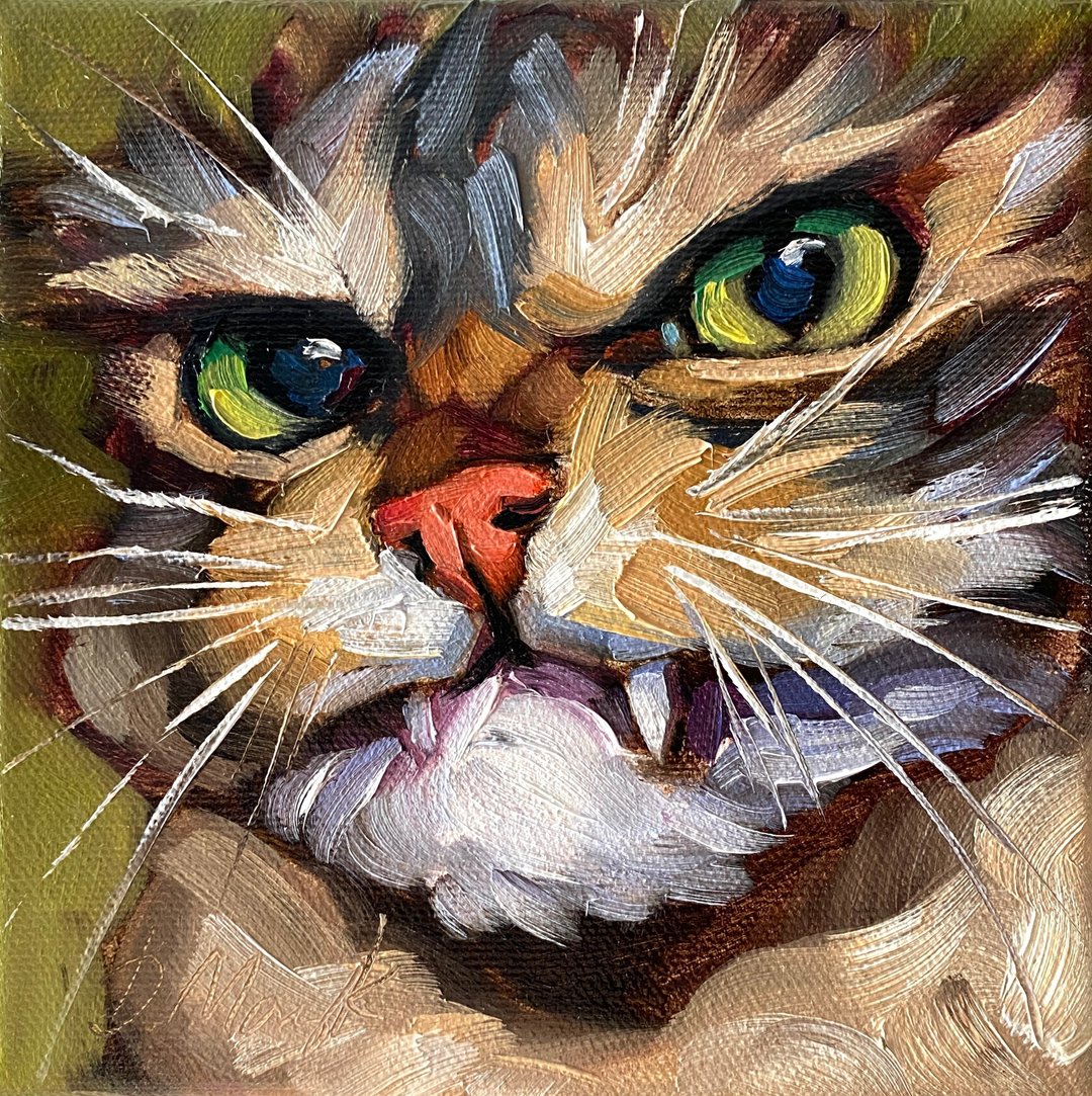 猫肖像画原创宠物艺术品油画 6x6 英寸动物壁画小猫画 - 墙贴/壁贴 - 木头 