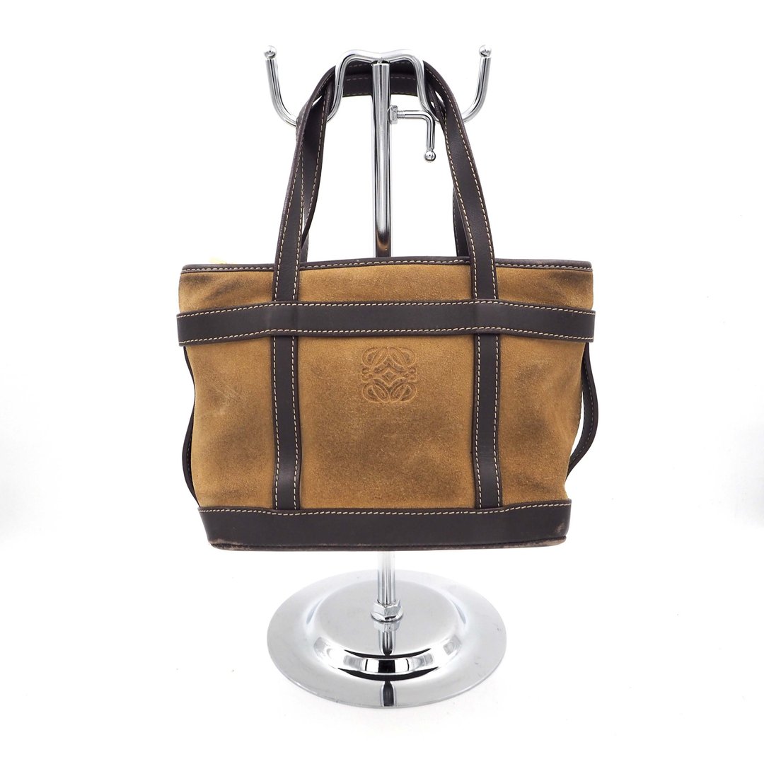 中古Loewe泥黄色真皮猄皮手提袋手袋包包 意大利高级二手古着珠宝 - 手提包/手提袋 - 真皮 咖啡色