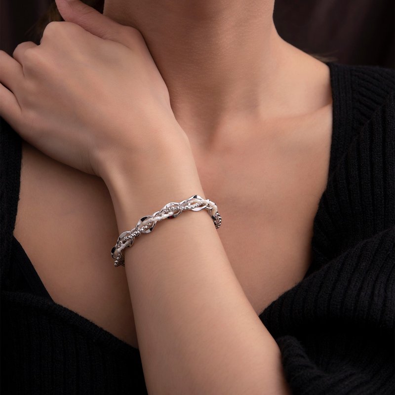 【品牌设计款最佳礼物】天然珍珠 编织锁链手环 中性首饰 - 手链/手环 - 铜/黄铜 银色