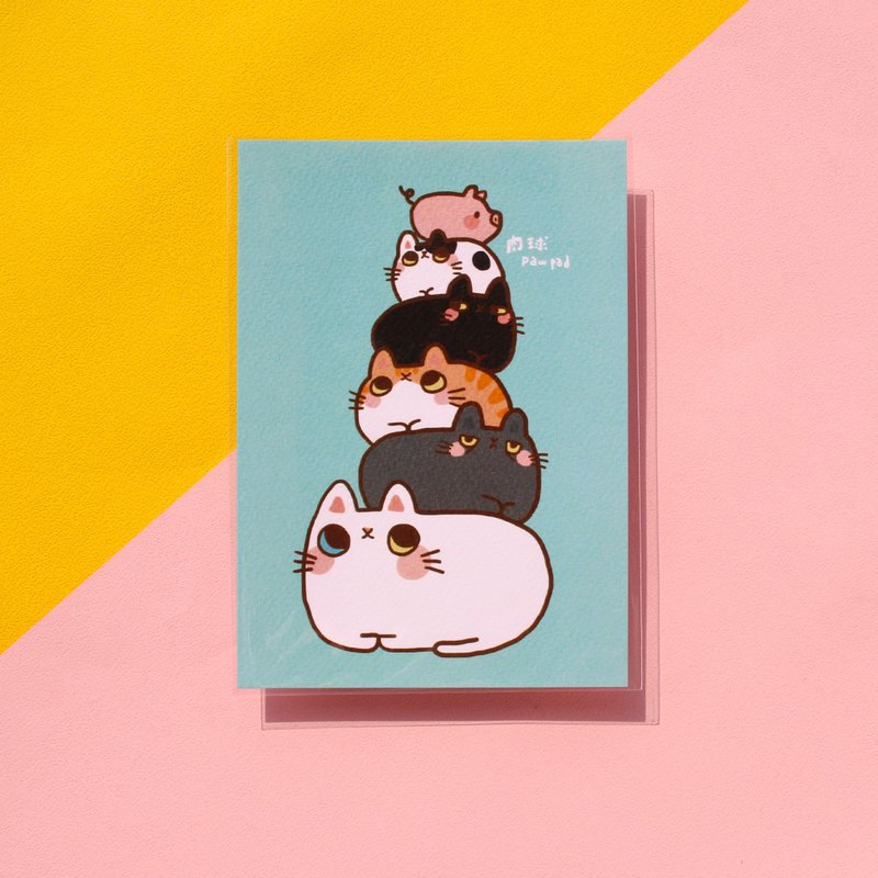 肉球/猫咪叠叠乐/明信片/异色瞳白猫 - 卡片/明信片 - 纸 