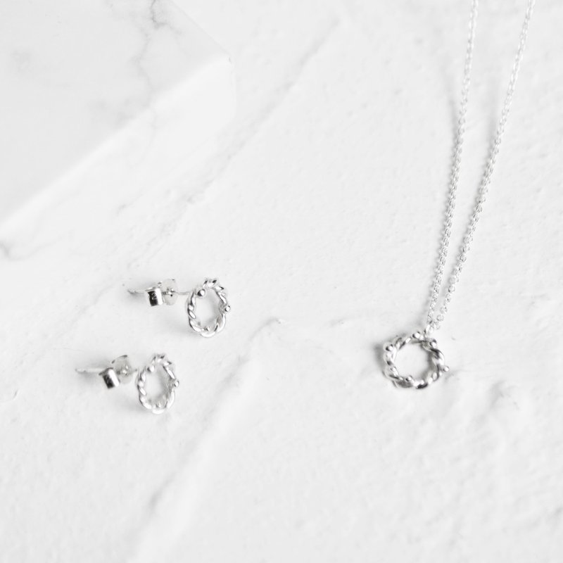 Goody Bag-小花园 耳针+锁骨链 - 项链 - 纯银 银色